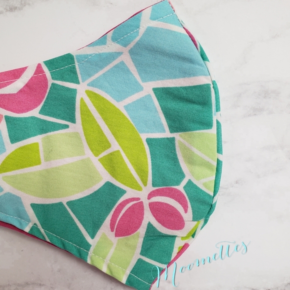 Upcycle Designer Fabric Face Mask Aqua Pink - Picture 2 of 5